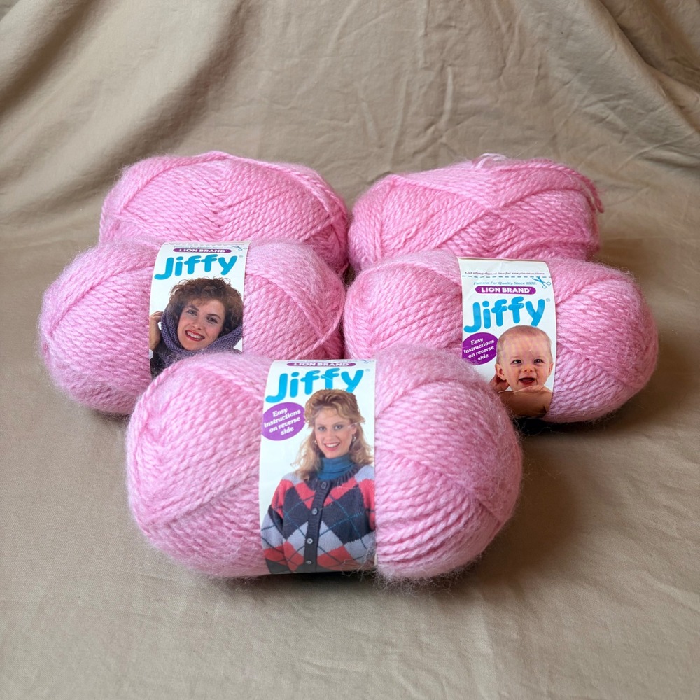 Lion Brand Jiffy Yarn Rose Pink Mohair Look Acrylic Lot of 5 Skeins Vintage USA